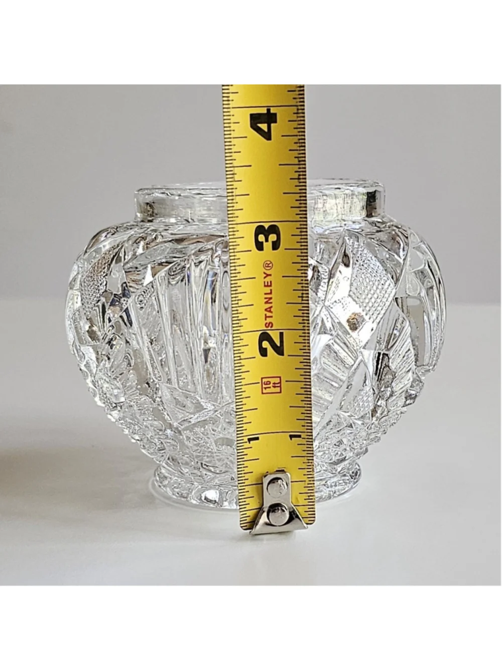 Vintage Pressed Glass Rose Bowl Small Squat Vase Hobstar & Crosshatch Pattern